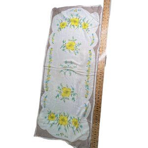 Vintage Floral Rectangle Silk Scarf Light Neck Wrap Oblong White Yellow Taupe